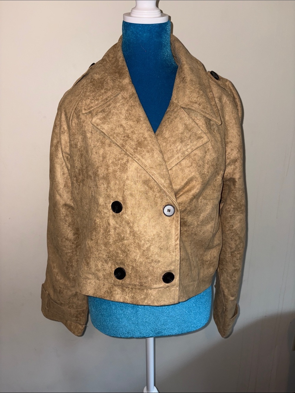 Double-Breasted Cropped Pea Coat in Camel